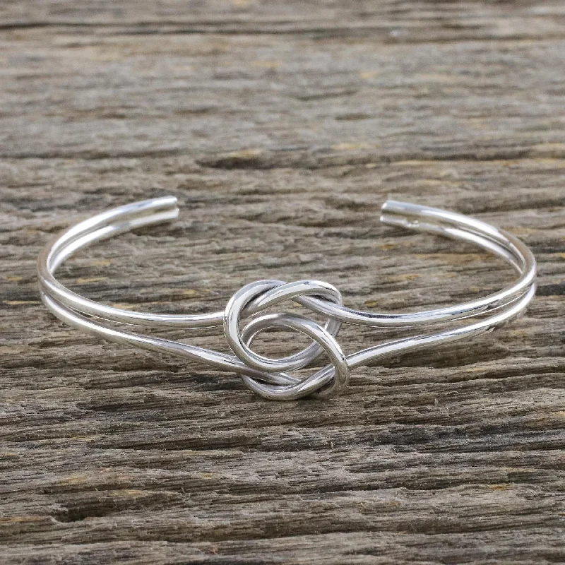 women’s leather bracelets -Happy Together Sterling Silver Wire Cuff Bracelet with Center Knot