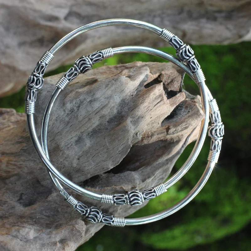 birthstone bangles for women -Kintamani Moon Silver Bangle Bracelets