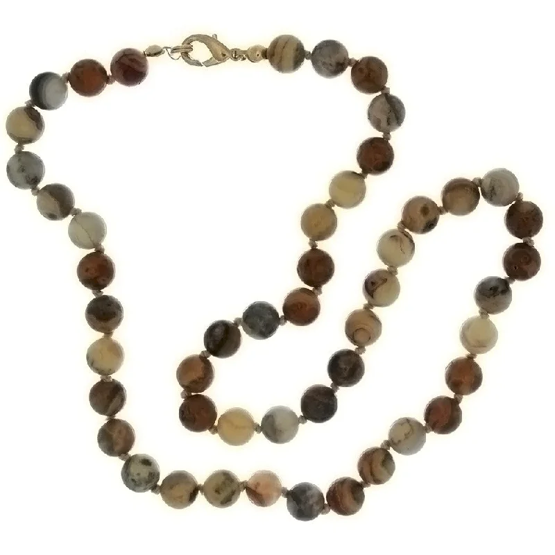 women’s unique necklaces -BEADED GEMSTONE CRAZY LACE AGATE ROUND NECKLACE