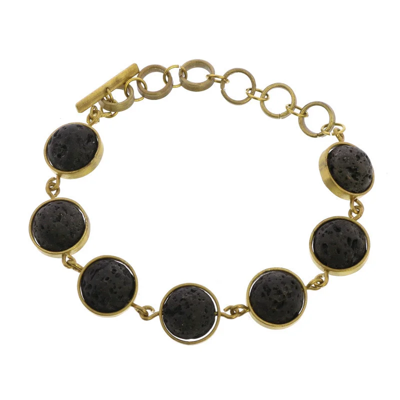 gemstone charm bracelets -Nevis Lava Loop Bracelet - Brass