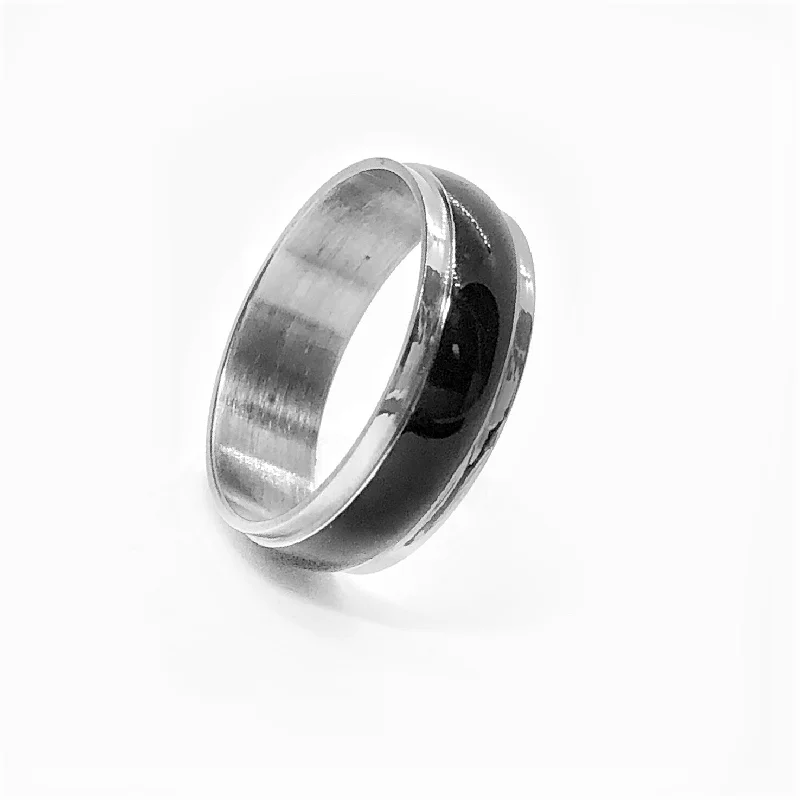 women’s dainty necklaces -Glossy Black Stripe Stainless Steel Ring