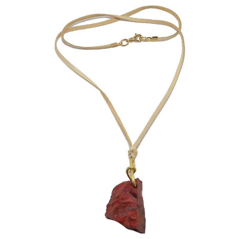 women’s sapphire pendant necklaces -Red Jasper Necklace Caveman Fire Stone on Leather