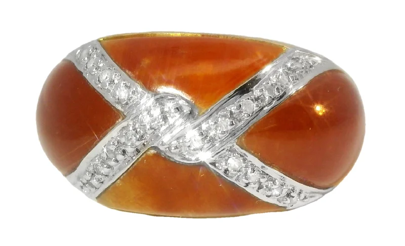 silver engagement rings for women -Beautiful Estate 14K Yellow Gold Designer Red Carnelian X Diamond Band Ring