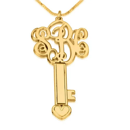 women’s pendant chain necklaces -Monogram Cursive Key