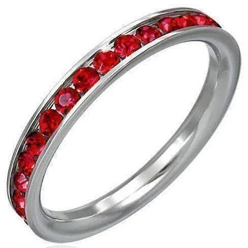 women’s anniversary necklaces -Ruby Red CZ Eternity Ring Comfort Fit Stainless Steel Band