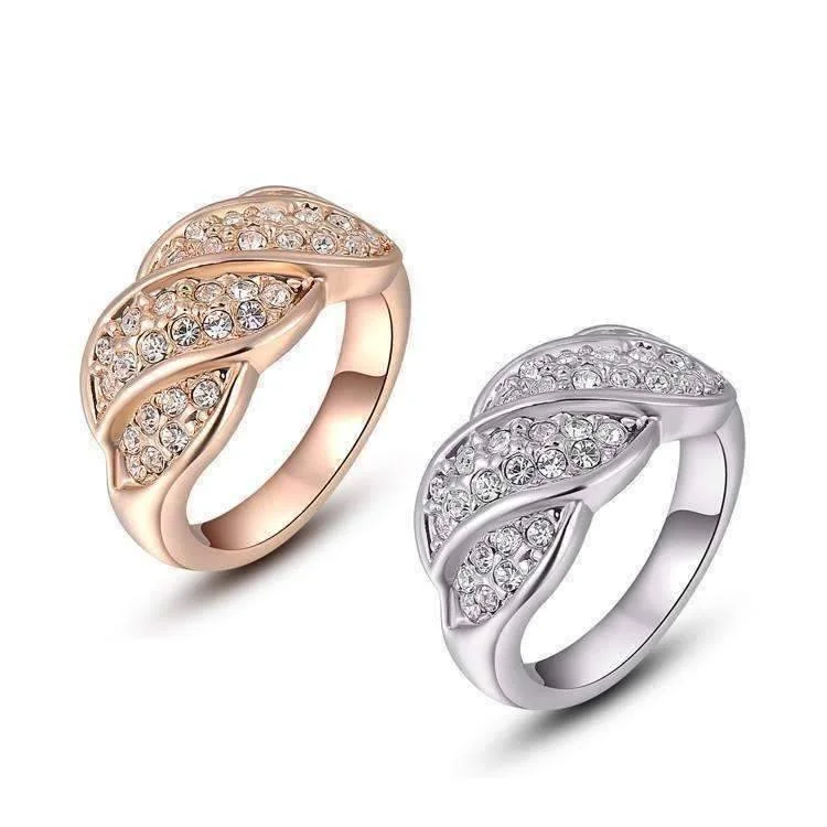 women’s multi-layer necklaces -French Twist Pavé Cocktail Cz Ring in 18K Rose or White Gold Plated for Woman Glamour Statement