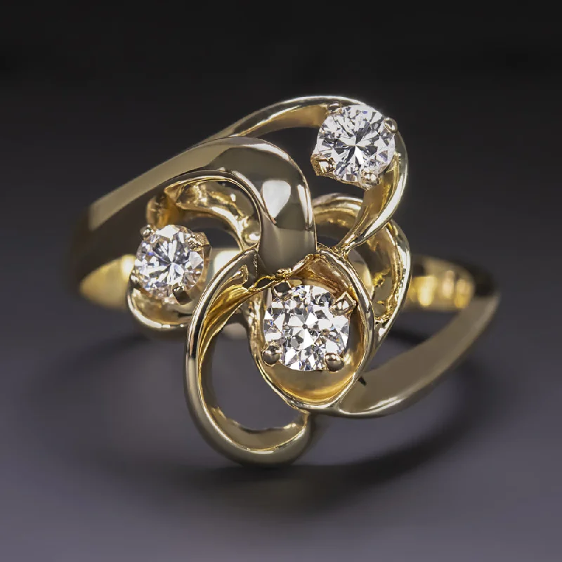 women’s gold promise rings -VINTAGE DIAMOND COCKTAIL RING 14k YELLOW GOLD CLUSTER 0.45ct OLD CUT NATURAL