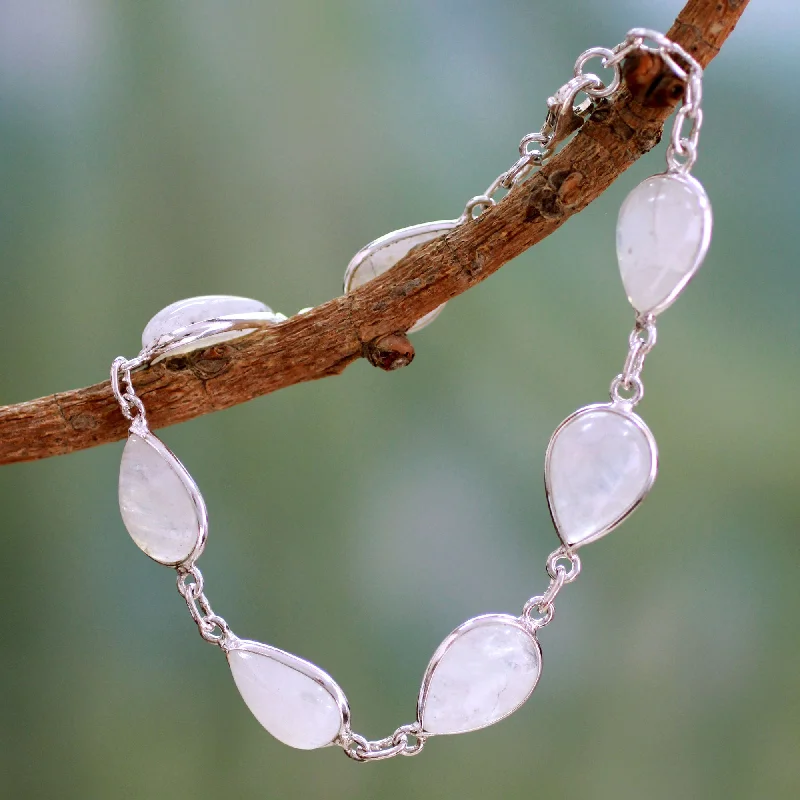 engraved bracelets for women -Inspired Intuition Silver Moonstone Link Bracelet