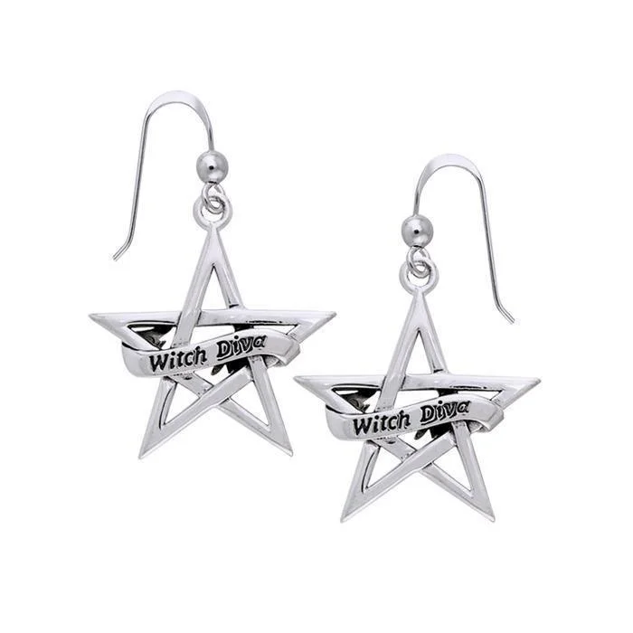 women’s gemstone earrings -Witch Diva The Pentagram Silver Earrings TER926