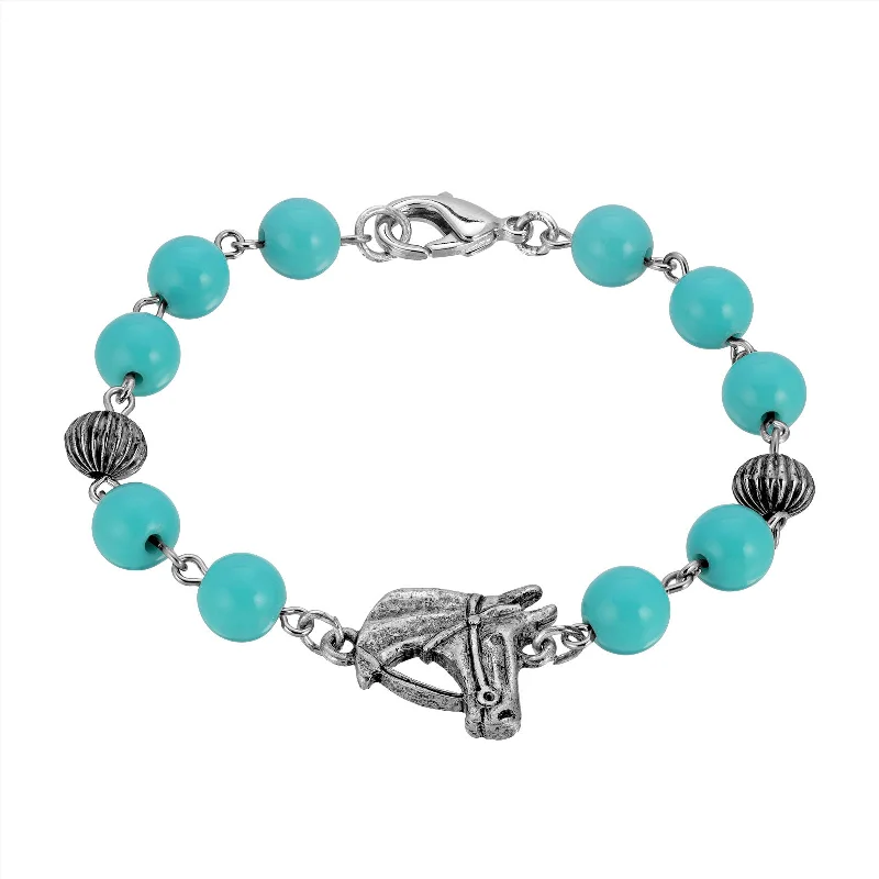 pearl bracelets for women -1928 Jewelry® Pewter Turquoise Bead  Horse Head Bracelet