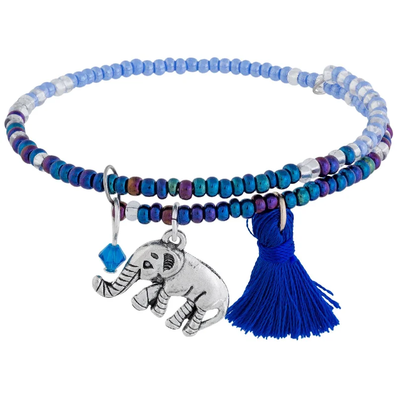 boho bangles for women -Fair Trade Beaded Blue Elephant Adjustable Bracelet!