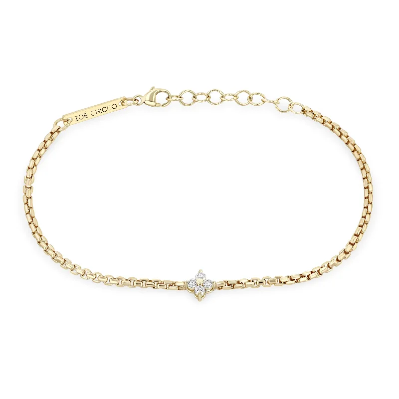 trendy cuff bracelets for women -Zoe Chicco 14k Prong Diamond Quad Box Chain Bracelet