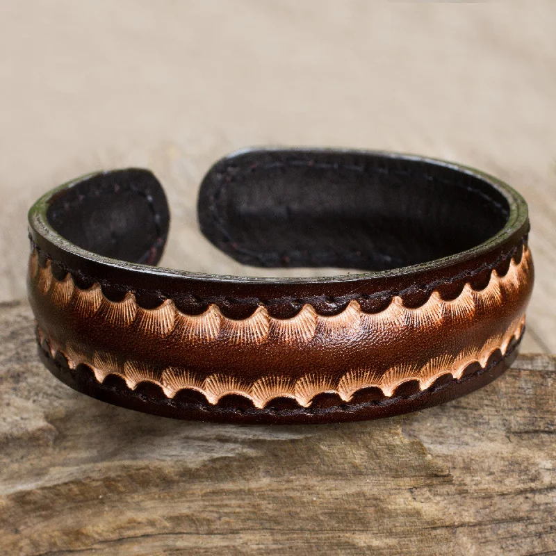 stylish bangles for women -Men's Braided Leather Brown Cuff Bracelet