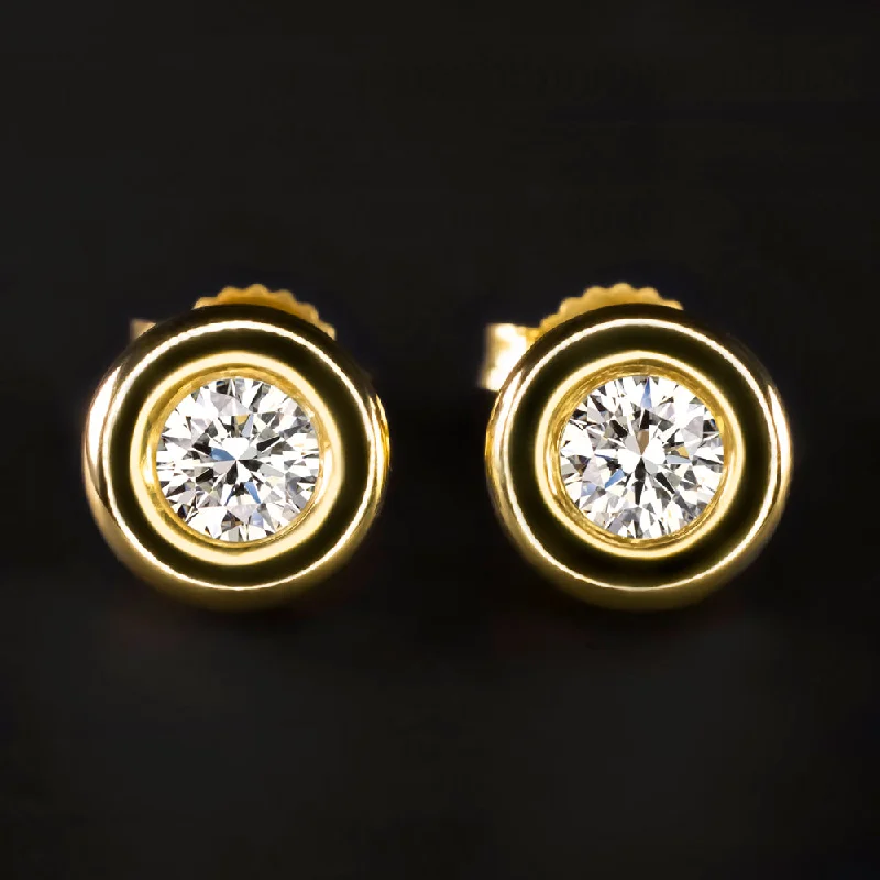 women’s cocktail rings -IDEAL CUT DIAMOND SCOTT KAY STUD EARRINGS 18k YELLOW GOLD 1/2 CARAT ROUND BEZEL