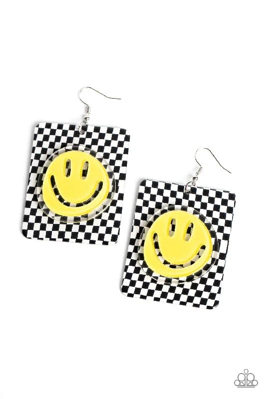 women’s bohemian earrings -Cheeky Checkerboard - Yellow