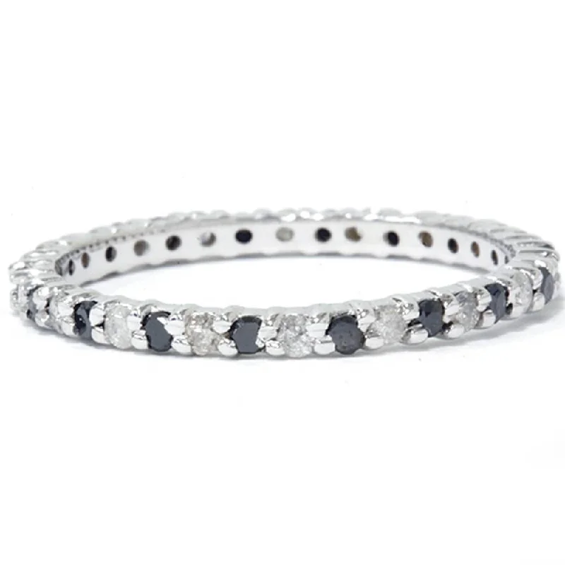 women’s custom engraved engagement rings -1/2ct Black & White Diamond Eternity Ring White Gold