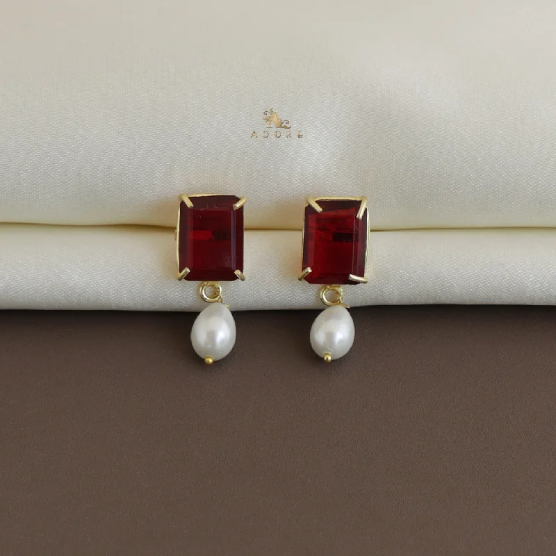 gold earrings for women -Rectangle Percey Glossy Pearl Earring