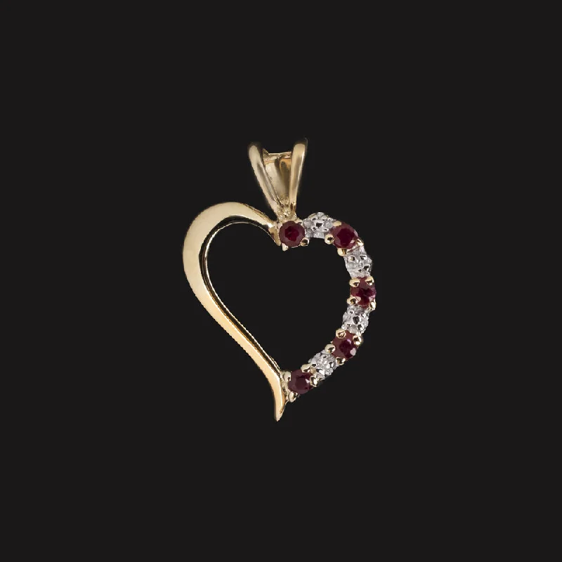 women’s modern rings -RUBY DIAMOND HEART PENDANT 10k YELLOW GOLD NECKLACE NATURAL ANNIVERSARY GIFT