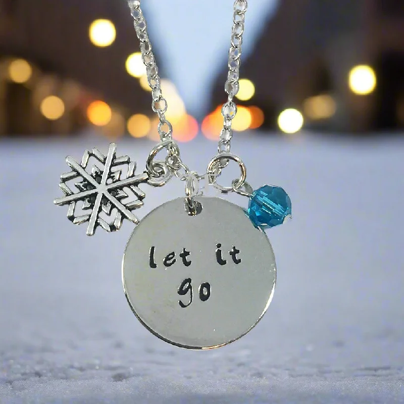 women’s charm necklaces -Let It Go - Stamped Princess Necklace for Women