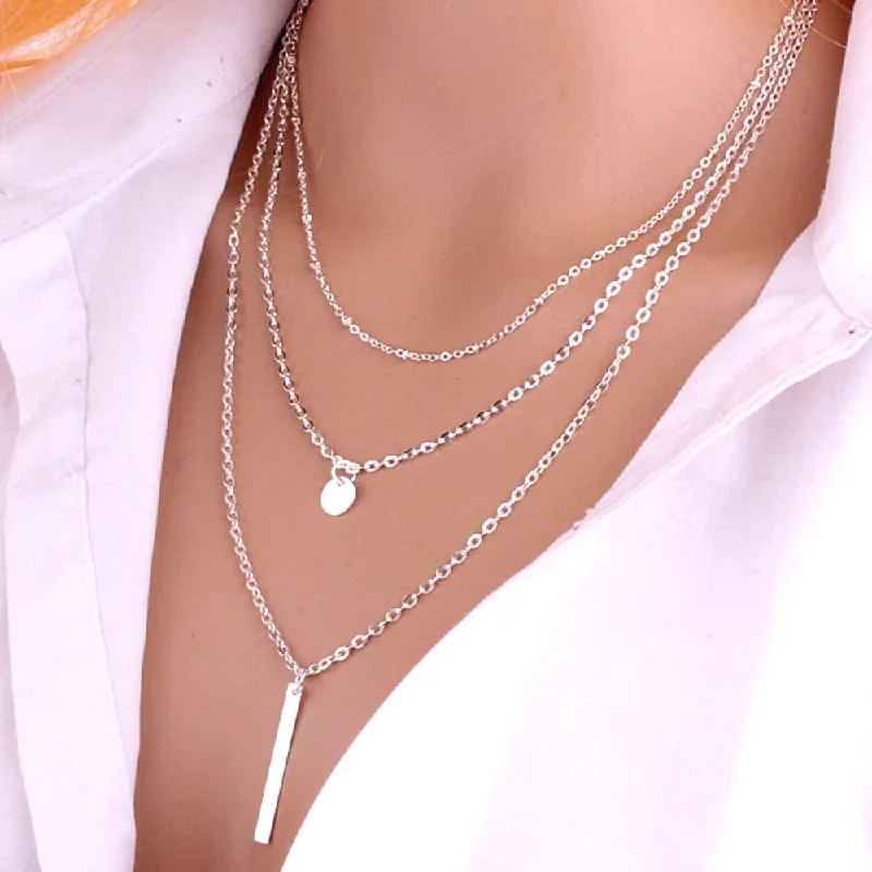 women’s gold chain necklaces -Delicately Layered White Gold Bead Three Chain Necklace for Woman