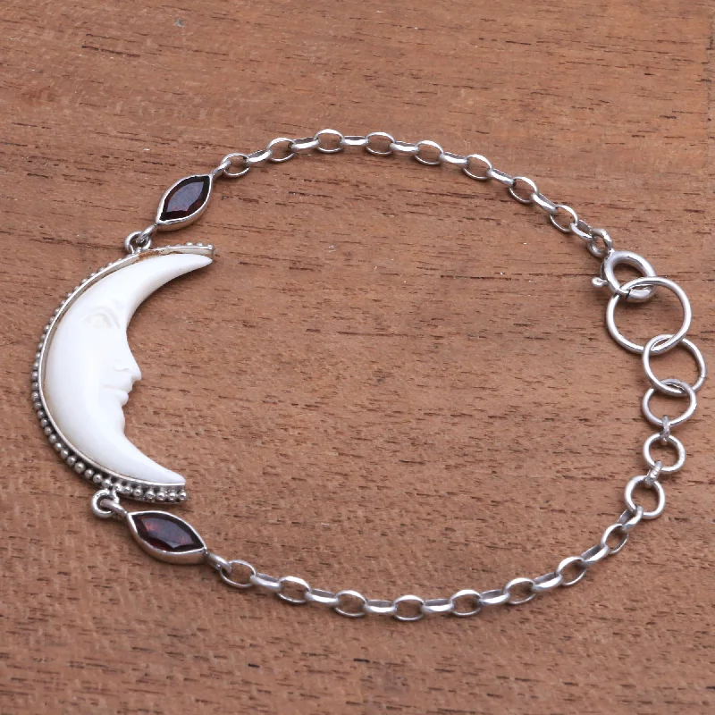 bracelet sets for women -Happy Crescent Crescent Moon Garnet Pendant Bracelet