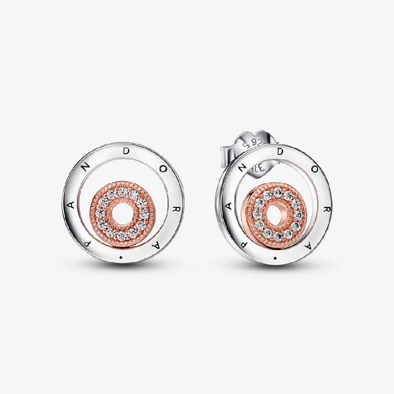 women’s chic earrings -Pandora Signature Two-tone Logo Circles Stud Earrings