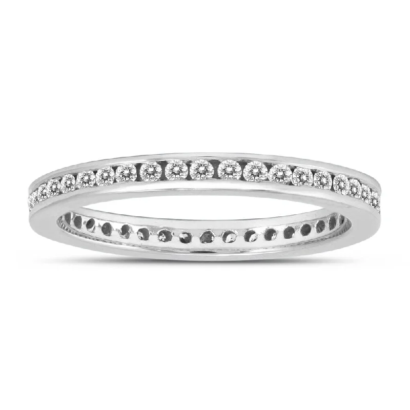 women’s unique engagement rings -1/2 Carat TW Channel Set Thin Eternity Diamond Band in 10K White Gold