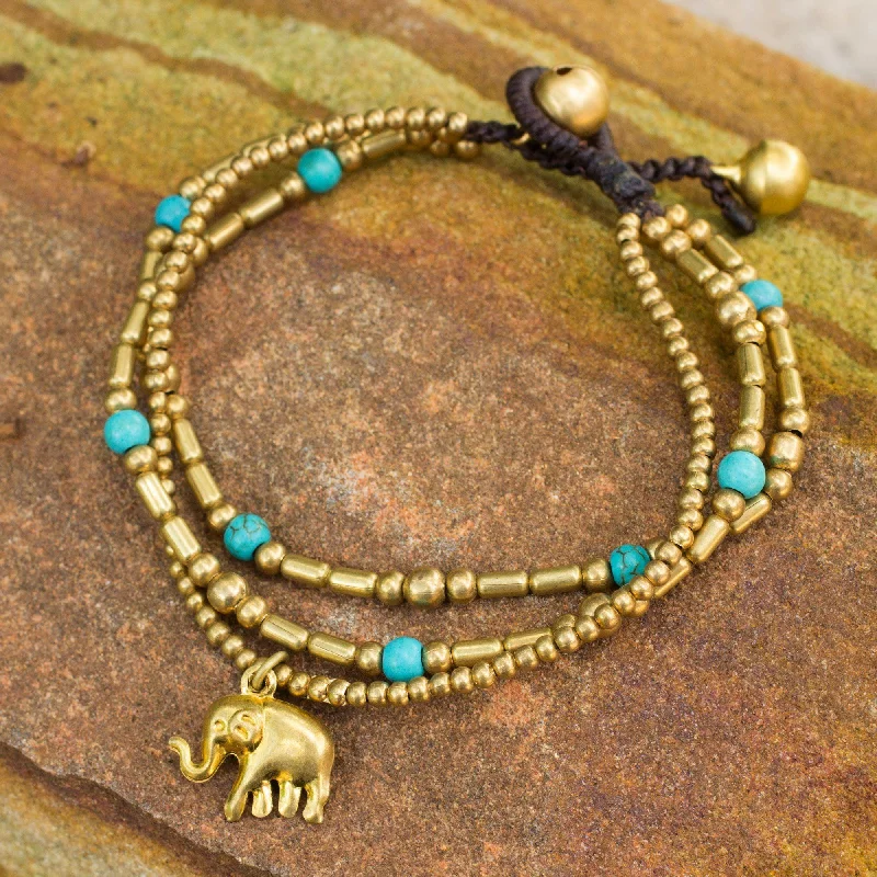 women’s magnetic bracelets -Lucky Elephant Charm Multi-Strand Brass Bracelet