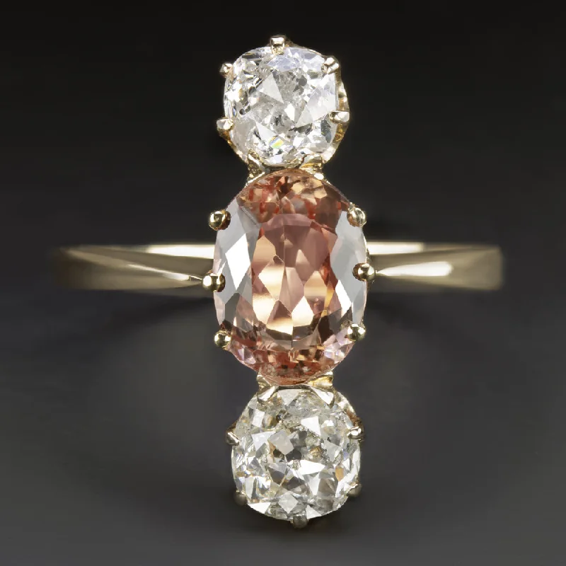 men’s and women’s matching rings -VINTAGE DIAMOND IMPERIAL TOPAZ COCKTAIL RING OLD MINE CUT 18k YELLOW GOLD PEACH