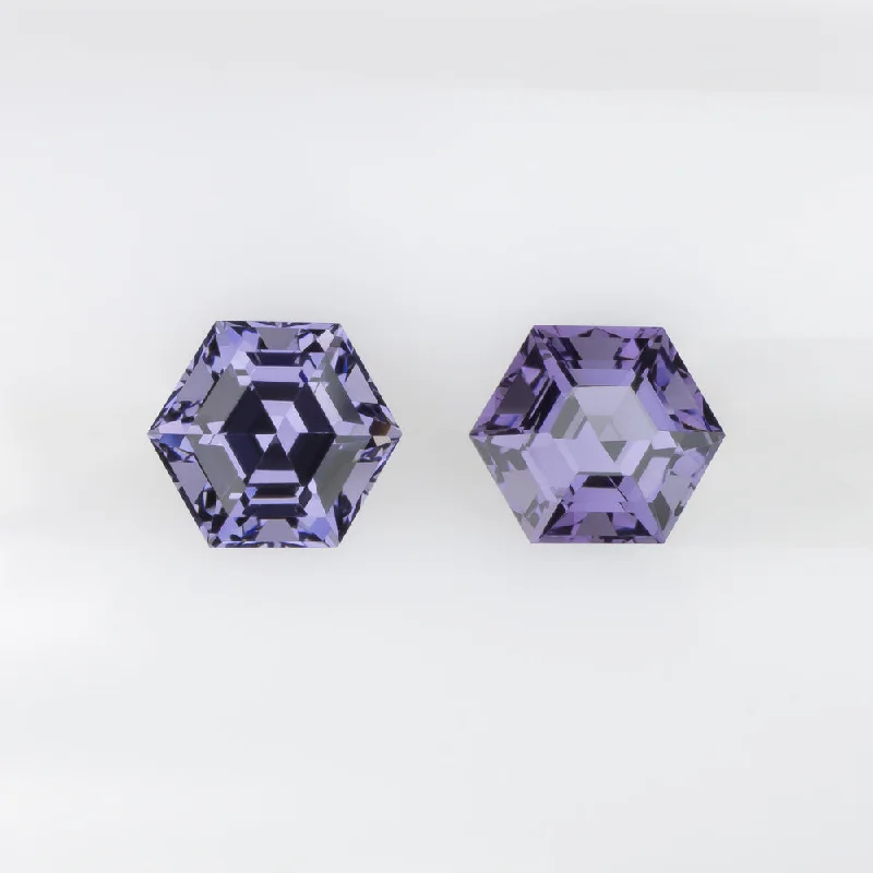 women’s elegant diamond rings -SPINEL MATCHING PAIR STUD EARRINGS PURPLE HEXAGON SHAPE CUT GEOMETRIC 1.34ct