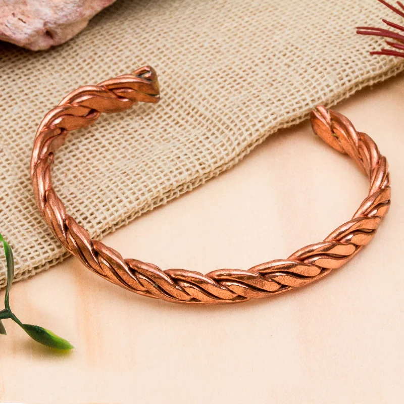 fashion bracelets for women -Brilliant Bond Handcrafted Braided Copper Cuff Bracelet from Mexico