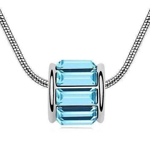 women’s charm pendant necklaces -14K White Gold Plated Aqua IOBI Crystals Baguette Necklace For Woman