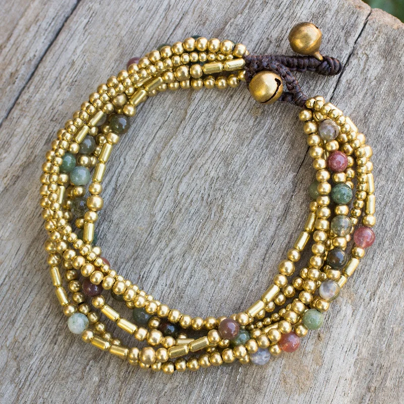 women’s chain bracelets -Earth Freedom Brass Beaded Bracelet Crafted by Hand with Agate