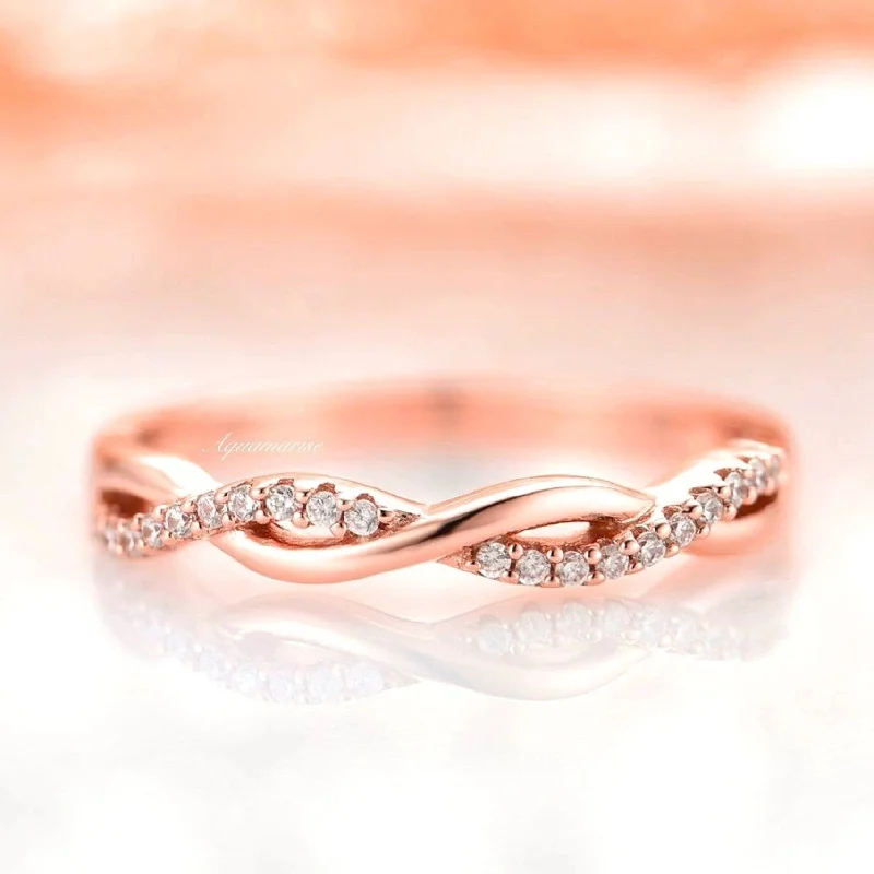 women’s vintage diamond engagement rings -Petite Twisted Vine Diamond Band - 14K Rose Gold Vermeil