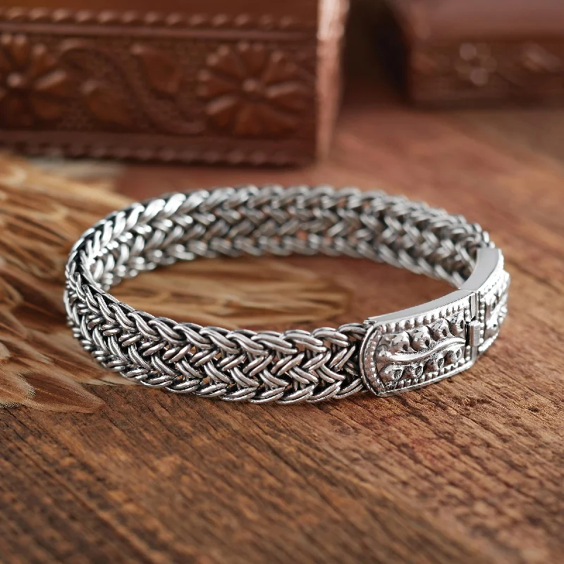 women’s engraved charm bracelets -Unity Silver Braided Wristband Bracelet