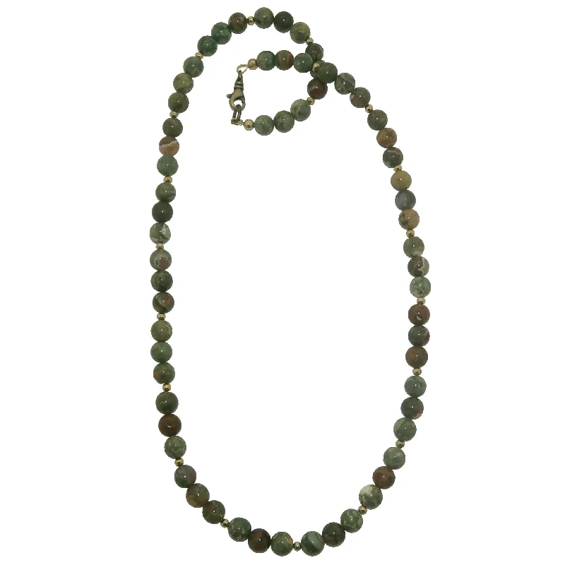 women’s solid gold necklaces -Rhyolite Necklace Tropical Rainforest Green Bead Strand