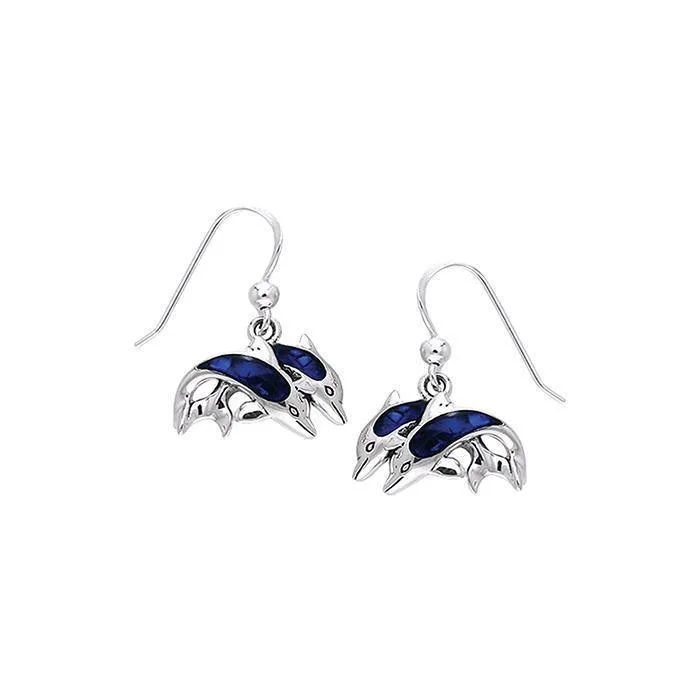 women’s emerald earrings -Silver and Paua Shell Twin Dolphin Earrings TER228