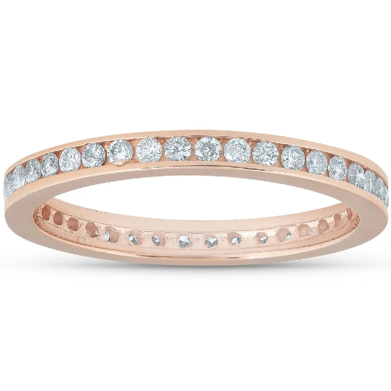 women’s stunning diamond engagement rings -1/2 Ct Diamond Eternity Ring 14k Rose Gold Channel Set Wedding Band