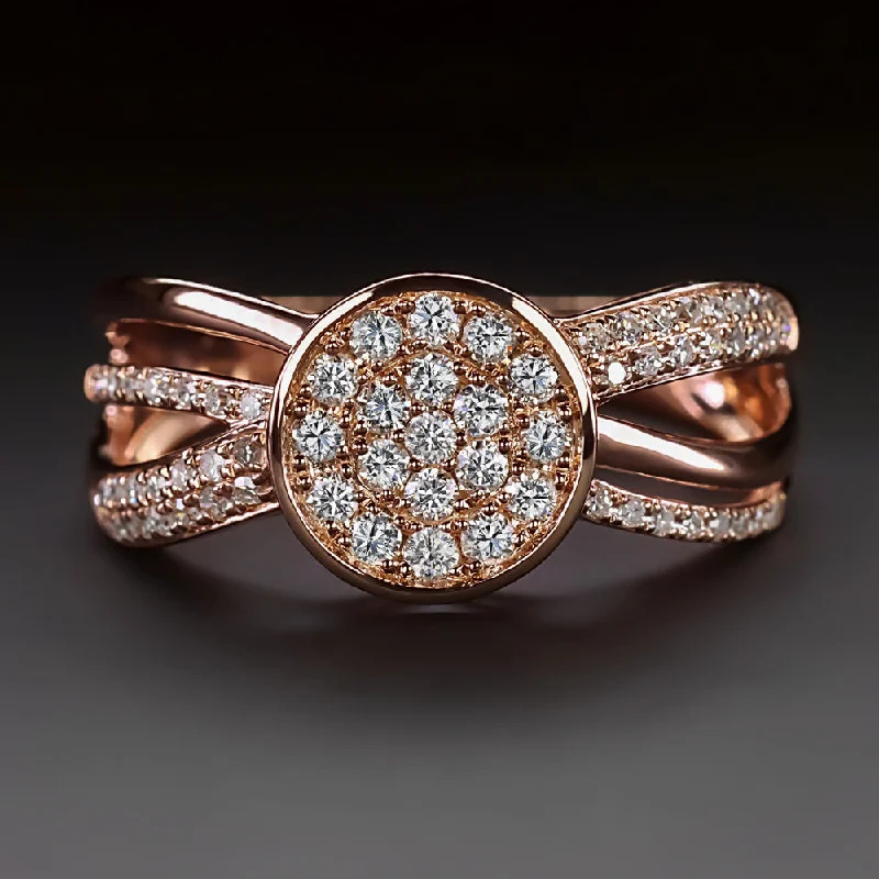 women’s rings -DESIGNER DIAMOND COCKTAIL RING PAVE SPLIT SHANK BIG VINTAGE EFFY 14k ROSE GOLD