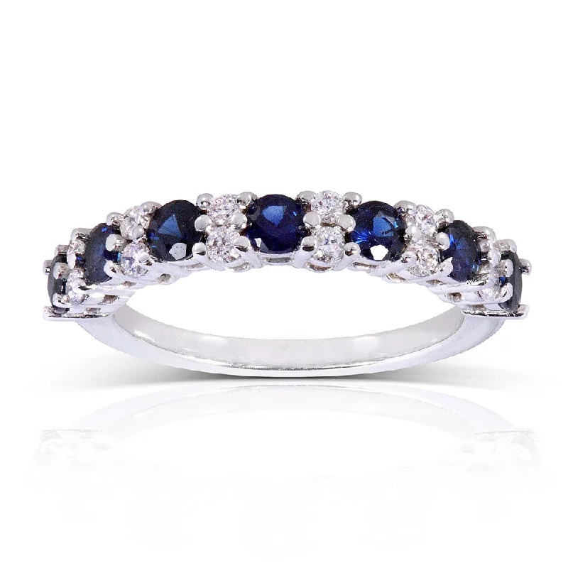 women’s engagement rings -Annello by Kobelli 14k White Gold Blue Sapphire 1/4ct TDW Diamond Band (G-H, I1-I2)