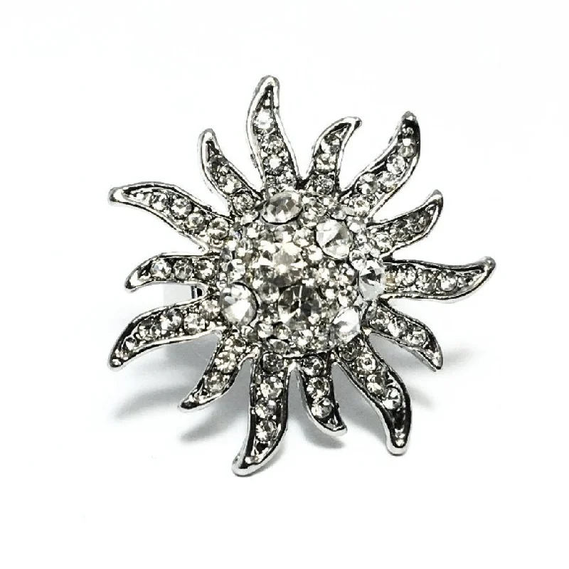 women’s vintage-inspired necklaces -Diamond Starburst Adjustable Stainless Steel Cocktail Ring