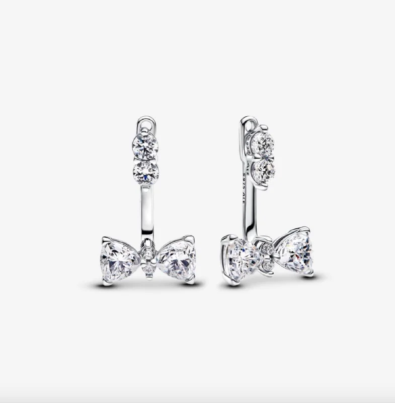 hoop earrings for women -Sparkling Bow Drop Earrings