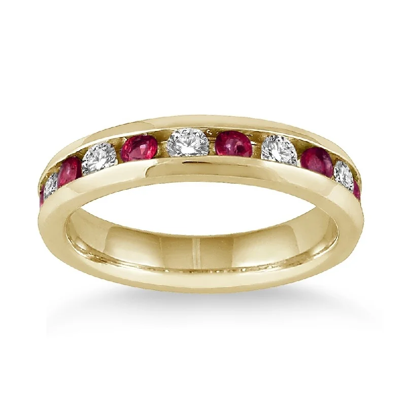 women’s yellow gold engagement rings -3/4 Carat Ruby and Diamond Band in 14k Yellow Gold