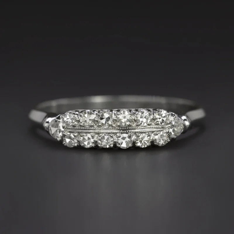 women’s ruby rings -VINTAGE DIAMOND PLATINUM 2 ROW BAND E-F VS COCKTAIL RING NATURAL ESTATE CLASSIC