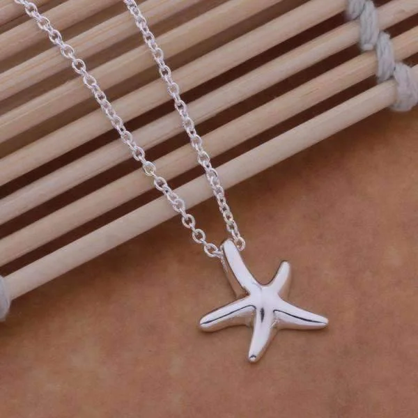 women’s delicate necklaces -Shining Starfish Star Silver Necklace for Women, Girls, Teens