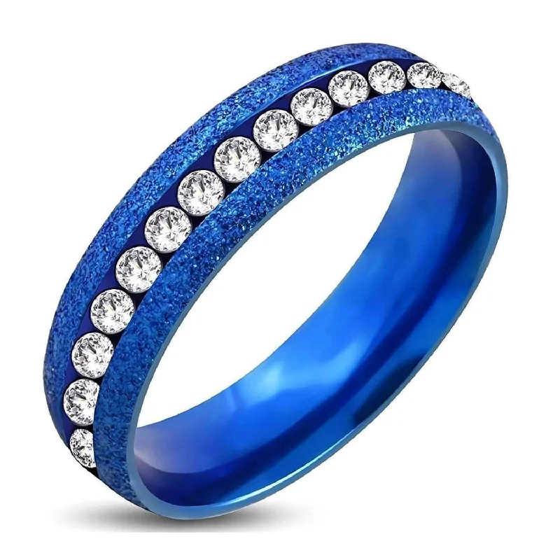 women’s vintage-inspired necklaces -Blue and White Channel Set CZ Eternity Ring