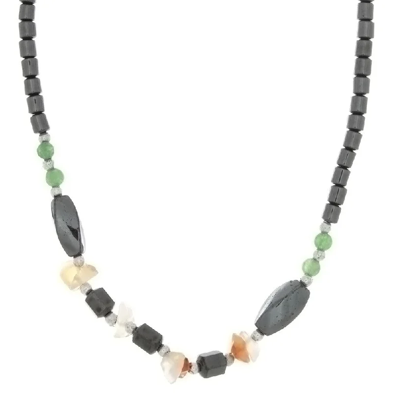 women’s sapphire necklaces -BEADED GEMSTONE HEMATITE W/ SHAPE NECKLACE (6)