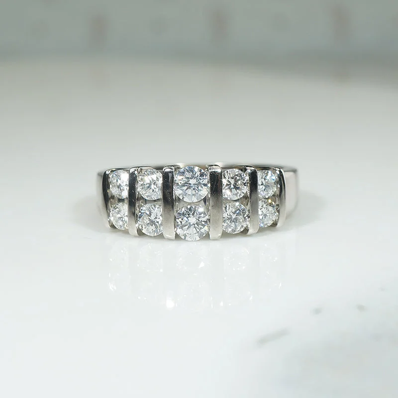 women’s custom-designed engagement rings -Retro Revival Chunky Diamond Band in White Gold