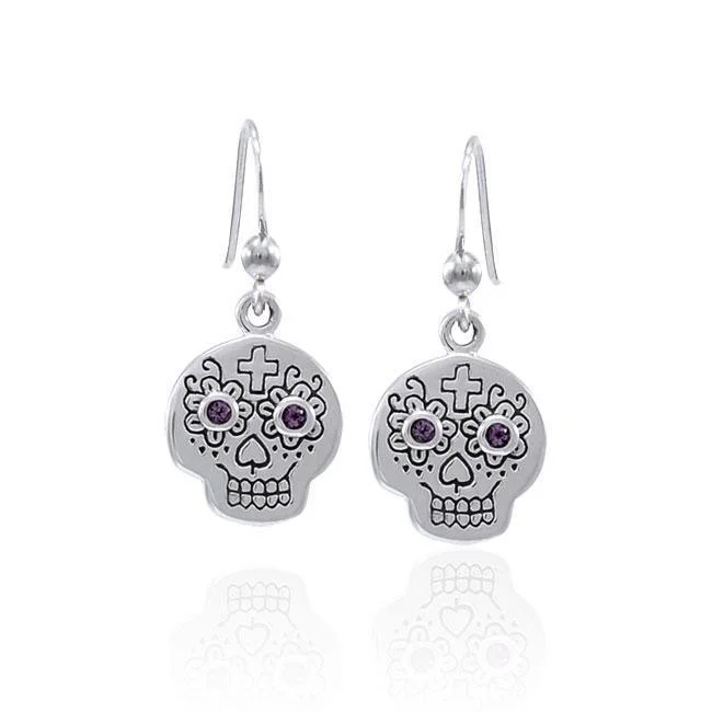 women’s artisan earrings -Dia de los Muertos Skull Sterling Silver Earrings With Gemstone TER1585