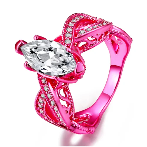 women’s rose gold necklaces -Metallic Pink Marquise Cut CZ Solitaire Ring